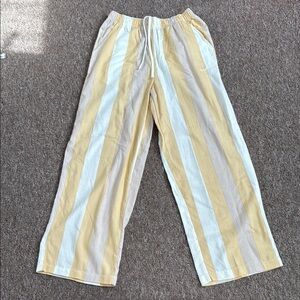 Casual Yellow and White Striped Pants with Elastic Waistband